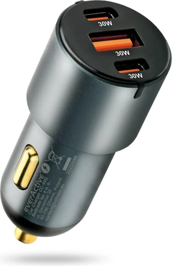 Încărcător auto 60 W cu USB‑C PD și USB QC3.0 (1× USB, 2× USB‑C) negru