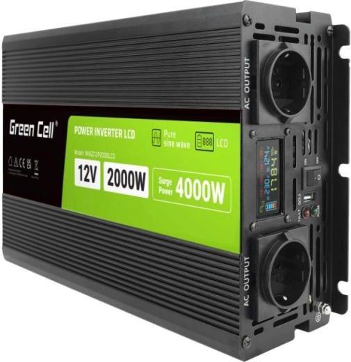 Invertor tensiune 12 V 2000 W undă sinusoidală pură cu afișaj LCD