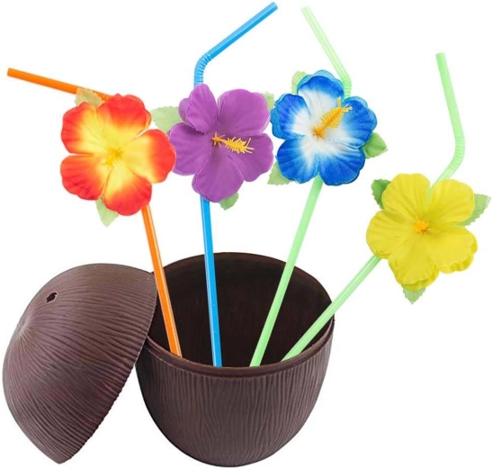 Pahar în formă de nucă de cocos cu pai floral