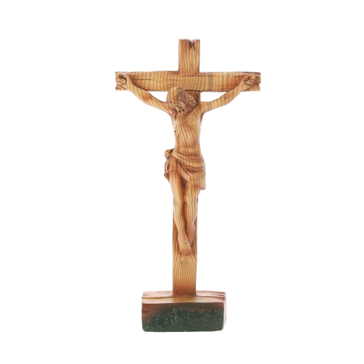 Crucifix de sine stătător cu figura lui Isus, polirășină, 11 × 4,8 × 21,5 cm