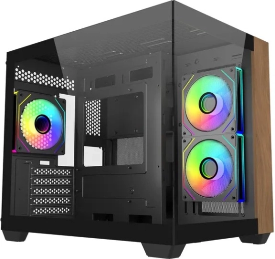 Carcasă PC mATX Elite 481 Wood cu sticlă panoramică 270°