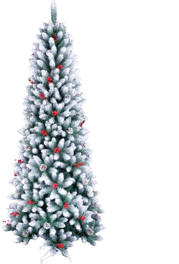 Brad de Crăciun artificial 210 cm, nins, cu fructe de scoruş, conuri de pin şi iluminare LED