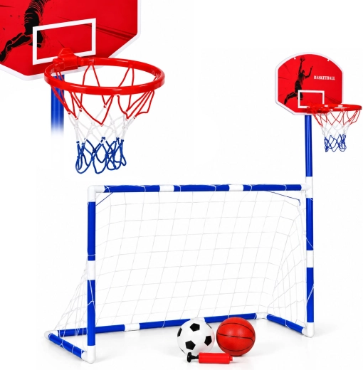 Set sportiv pentru copii 2 în 1 cu poartă de fotbal și coș de baschet