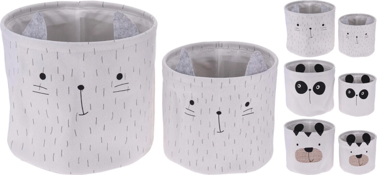 Coșuri de depozitare pentru copii cu animale, set 2 buc, poliester, alb