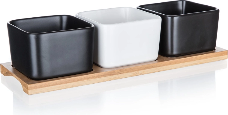 Set de boluri din porțelan pe tavă din bambus BRILLANTE