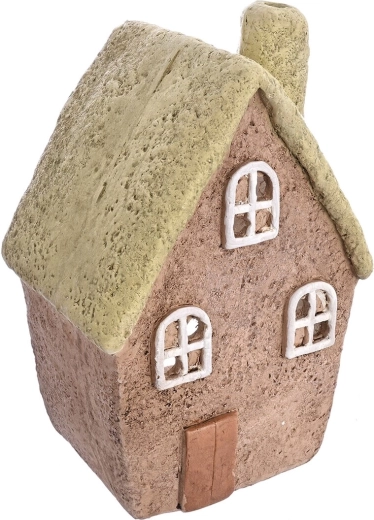Sfeșnic ceramic tip căsuță bej-verde 31 cm