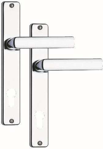 Mâner de ușă cu plăcuță 90 mm pentru cilindru, crom satinat/inox