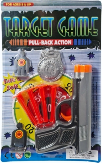 Pistolă cu săgeți din spumă cu țintă de tragere și insignă de poliție