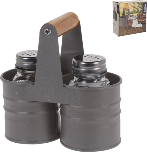 Set de recipiente pentru condimente din sticlă și metal cu suport, 2 buc.