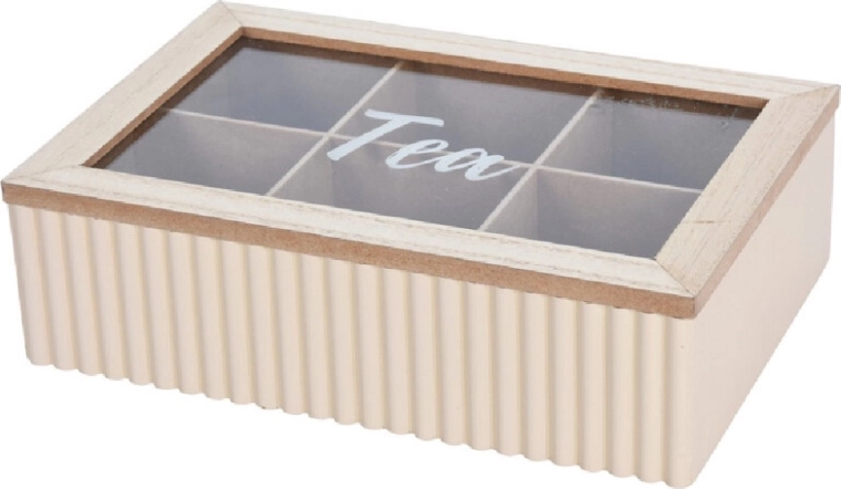 Cutie pentru plicuri de ceai cu 6 compartimente, design alb texturat