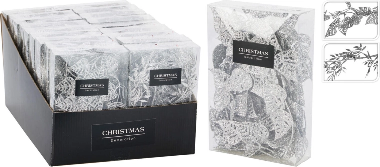 Ghirlandă decorativă cu frunze 180 cm argintie