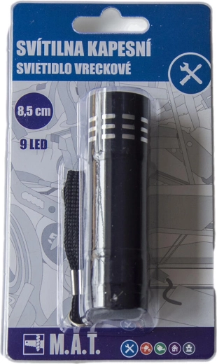 Lanternă LED de buzunar din aluminiu, 9 LED-uri, neagră, 8,5 cm