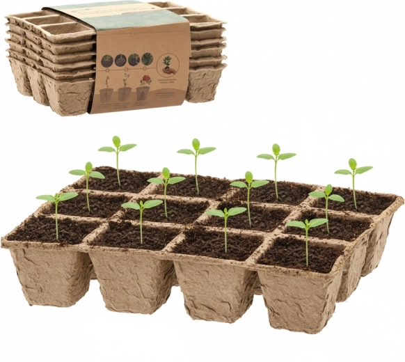 Set de 6 tăvițe de răsaduri biodegradabile 21 × 17 × 4,5 cm