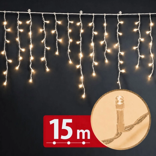 Cortină luminoasă LED de 15 m cu 600 de LED-uri, alb cald