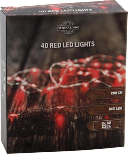 Șir luminos 40 LED, roșu, 2 m, pe baterii