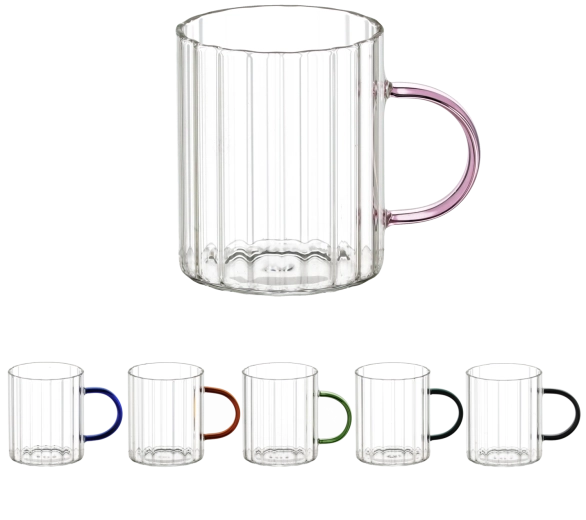 Set de 6 căni din sticlă Stripped cu mâner, 400 ml