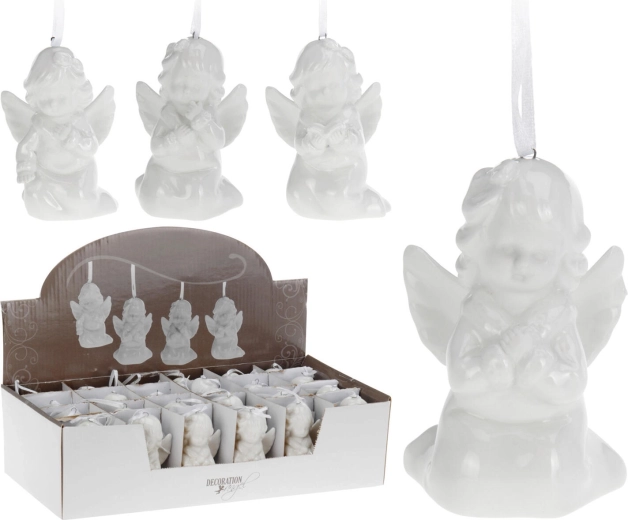 Decorațiune suspendată din porțelan înger 9 cm, alb