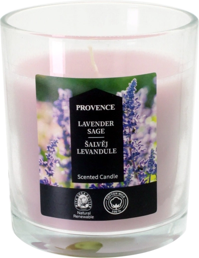 Lumânare parfumată din sticlă cu salvie și lavandă 7 × 8 cm
