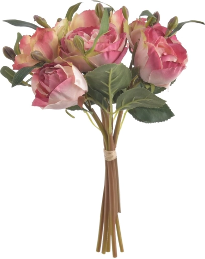 Buchet artificial de flori trandafir și crin, bordo, 26 cm