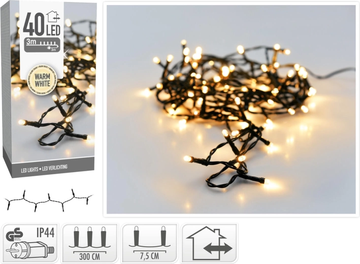 Iluminat LED de Crăciun 3 m, 40 LED-uri, alb cald, IP44