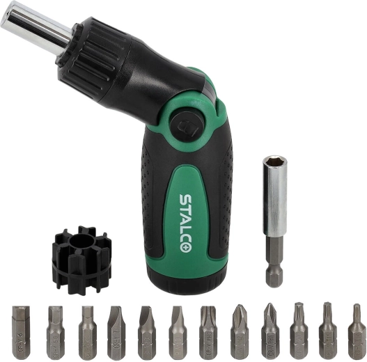 Șurubelniță cu clichet și articulație STALCO, set 13 piese