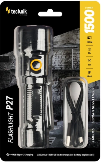 Technik MT-P27 lanternă de buzunar 1500 lm cu USB‑C și baterie 18650 înlocuibilă