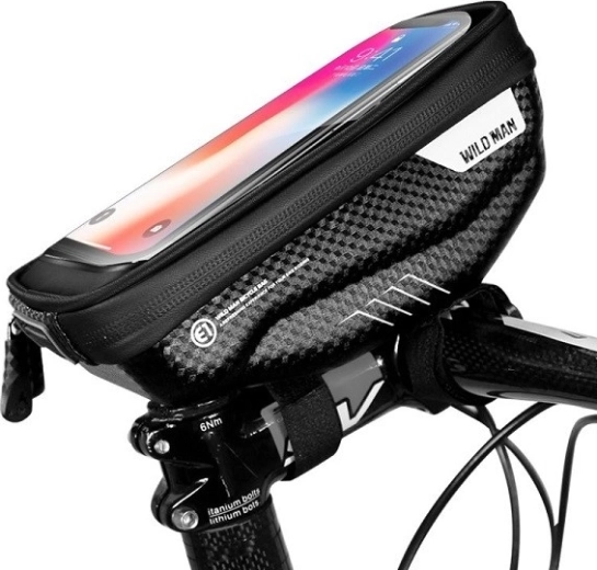 Geantă de bicicletă Wildman S E1 pentru ghidon, cu suport pentru telefon, 1 l, neagră