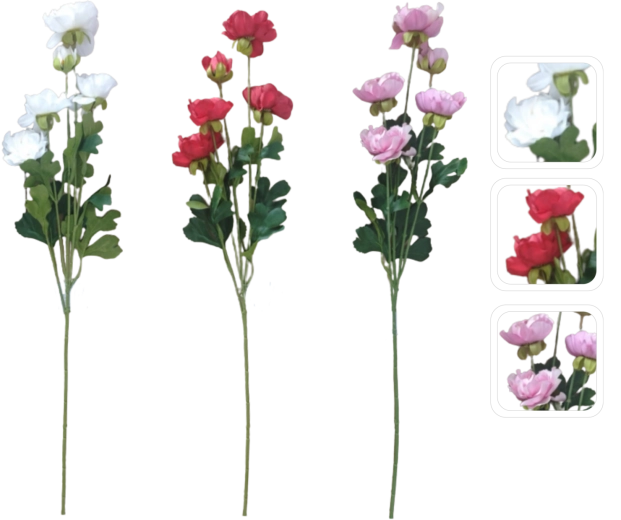 Crenguță artificială de ranunculus în mix de culori