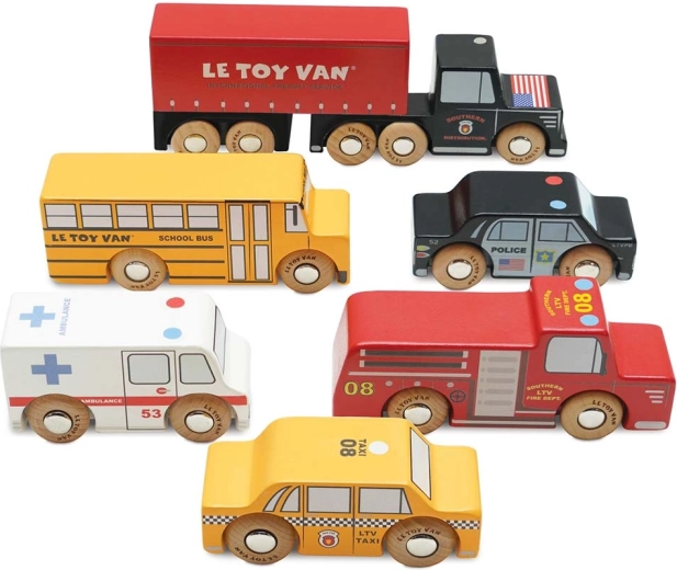 Mașinuțe din lemn New York – set 6 buc. Le Toy Van