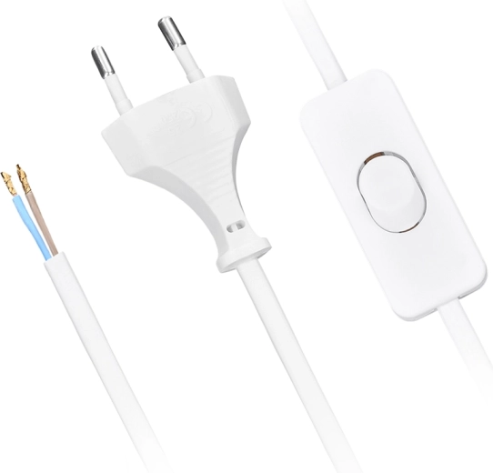 Cablu flexibil Solight cu întrerupător, 2 m, 2 × 0,75 mm², alb, cu ștecher plat