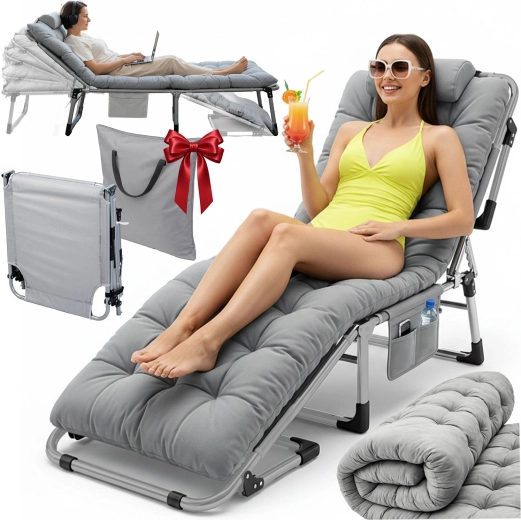 Pat pliabil pentru camping și șezlong de grădină ChillWell Dream – gri