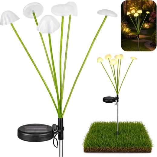 Lampă decorativă solară de grădină ciupercuțe LED cu lumină caldă 70 cm