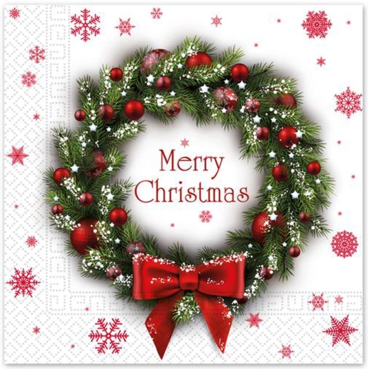 Șervețele de hârtie de Crăciun 33 × 33 cm, 3 straturi, motiv coroniță, 20 bucăți