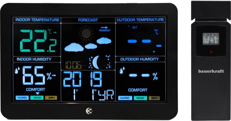 Stație meteo wireless cu senzor exterior, barometru și ceas controlat radio