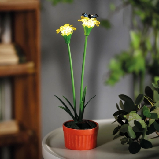 Floare solară galbenă cu iluminare LED albă caldă