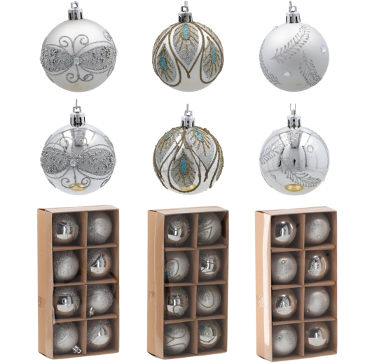 Set de globuri argintii de Crăciun 6 cm – ornamente de ne spart pentru brad, 8 buc