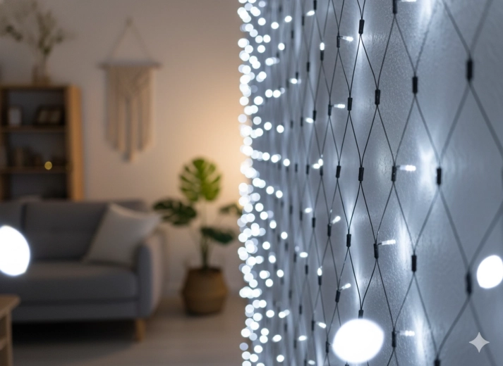 Perdea luminoasă tip plasă LED 320 alb rece, 3 × 2 m, interior și exterior
