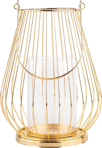 Sfeșnic metalic cu design tip grilaj, auriu, 23 cm