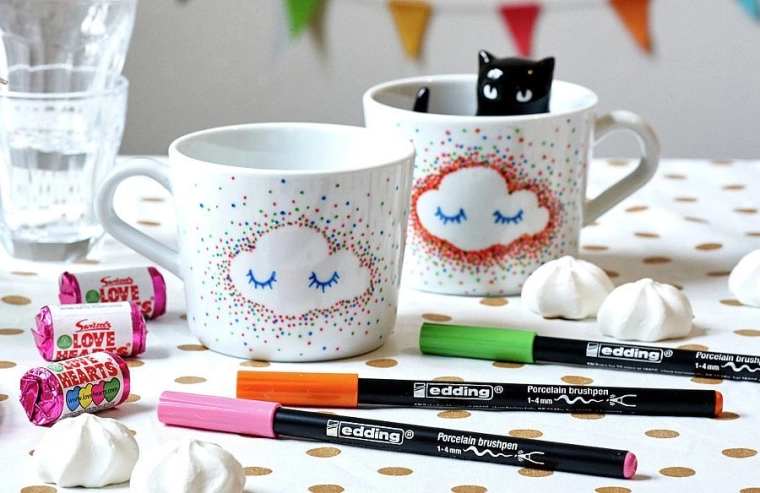 Decor creativ pe căni, farfurii și borcane de sticlă