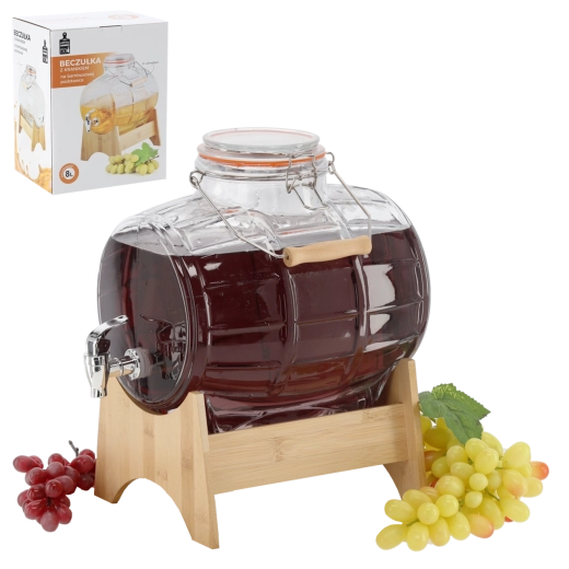 Butoi de sticlă pentru băuturi 8 l cu suport din bambus și robinet