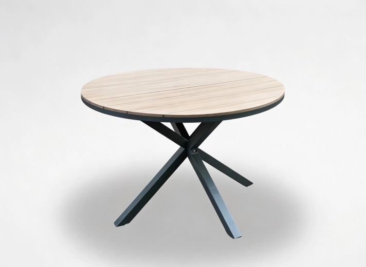 Masă de grădină rotundă din aluminiu cu blat din polywood, gri închis, 111,5 × 73 cm