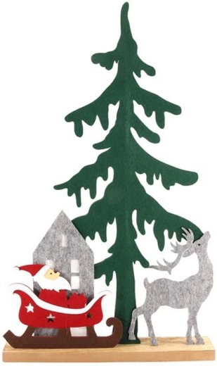 Decorațiune de Crăciun din fetru, Moș Crăciun pe sanie, 32 cm