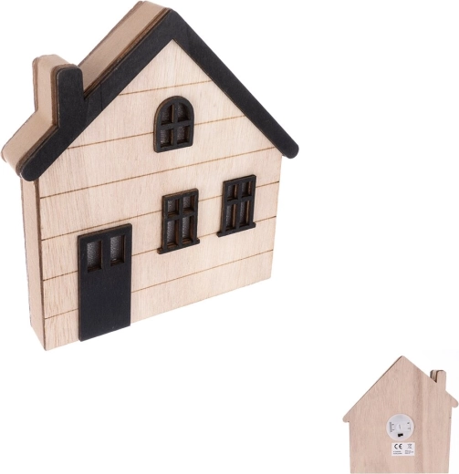 Căsuță decorativă din lemn, bej-negru, 15 × 3 × 15 cm