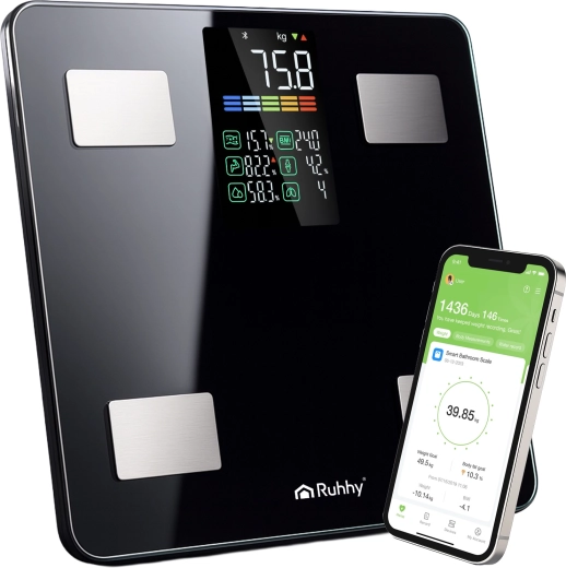 Cântar personal analitic Ruhhy cu LCD și BMI, negru