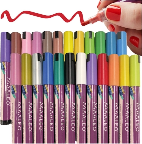 Markere acrilice MAALEO, 24 culori – carioci cu pigment rezistent la apă pentru sticlă, textile, hârtie și decorațiuni DIY