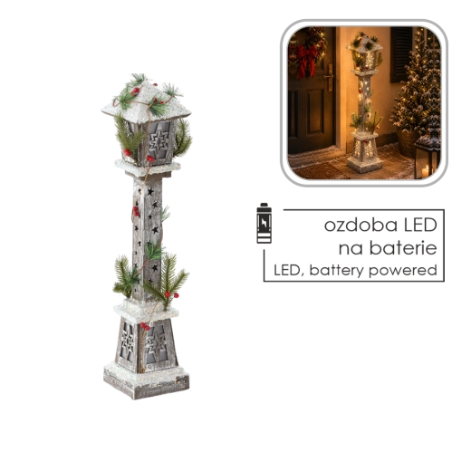 Felinar LED din lemn pentru Crăciun, cu stele, 13 × 13 × 60 cm