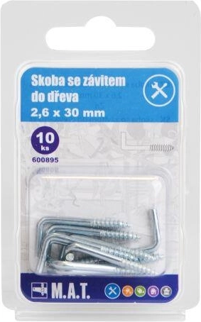 Cui tip cârlig cu filet pentru lemn 30 × 2,6 mm, zincat, 10 buc.