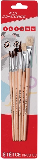 Set de pensule naturale CONCORDE, rotunde și plate, 6 buc