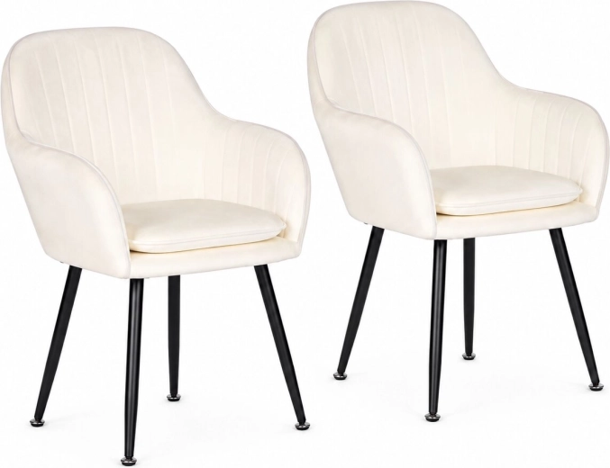 Set de 2 scaune tapițate din catifea ModernHome în culoarea crem