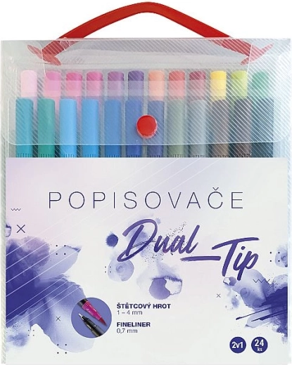 Set de markere Concorde Dual‑Tip, 24 culori în cutie